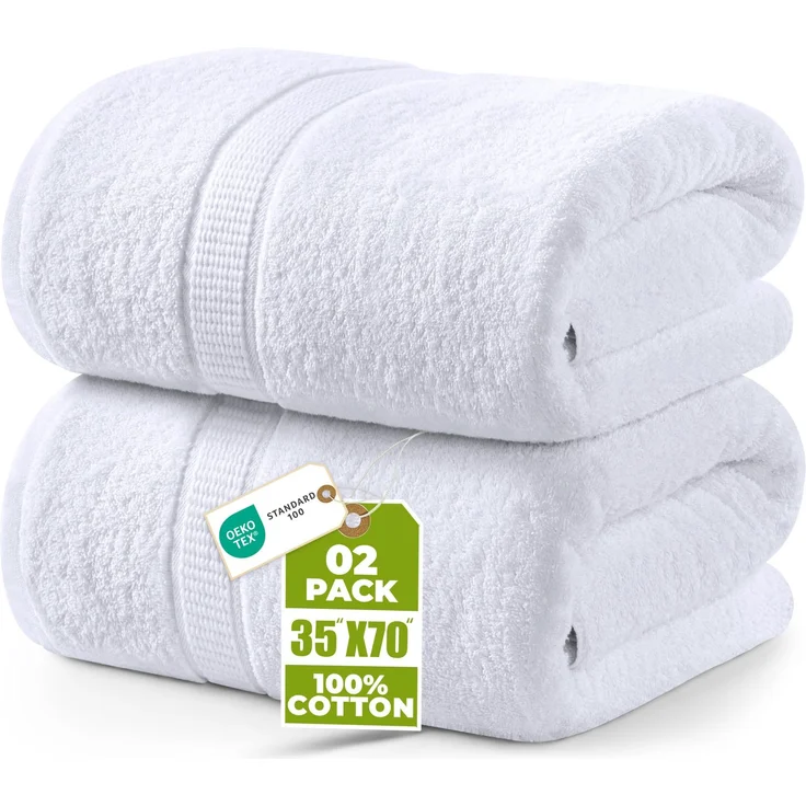 Utopia Towels 2er Badetücher Duschtücher Groß Baumwolle 90 x 180 cm Weiß | mit Aufhänger, Saunatücher, Badehandtücher Groß