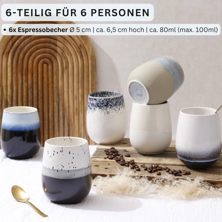 SÄNGER Steingut Kaffeebecher Siena 6 teilig 80 ml – Bild 4