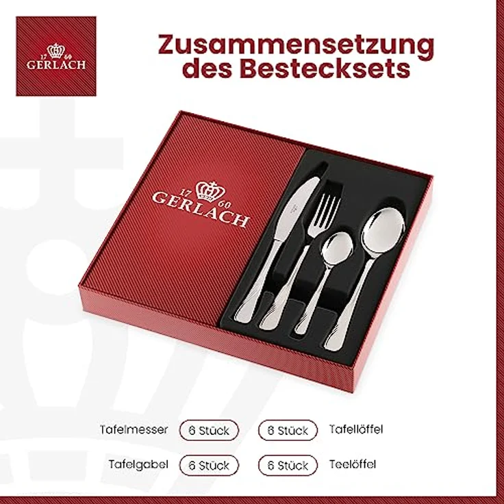 Mondex Celesita Besteckset, Silber, 24-teiliges Set mit Tafelmessern, Gabeln, Löffeln und Teelöffeln, elegantes Design mit feinen Ornamenten – Bild 5