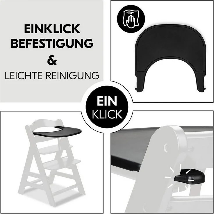 Hauck Hochstuhl Alpha Plus Black (Set), Mitwachsender Kinderhochstuhl mit Essbrett Click Tray & Sitzkissen – Bild 3