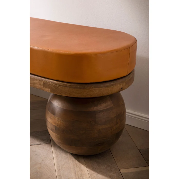 Sitzbank Ziegenleder Mango Massivholz 140x47x40cm Modern Braun Flur Polsterbank – Bild 5