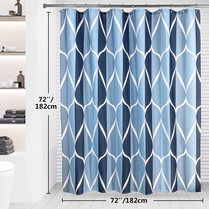 Geometrischer Duschvorhang Stoff Wasserdicht Anti-Schimmel Blau 182x182cm – Bild 7