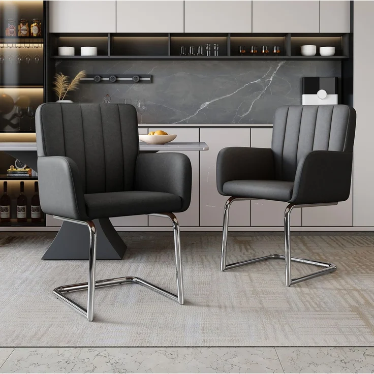 Esszimmerstuhl 56x57x86 cm im 4er-Set aus Kunstleder mit Metallgestell und ergonomischer Rückenlehne – Bild 4