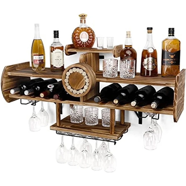 Yorbay Weinregal aus Holz für Hausbar, Wandbar mit Korkhalter, Flugzeug-förmig, Holzregal für Weingläser, Whiskygläser, Wandmontage Wand Flaschenhalter Vintage Stil – Bild 1