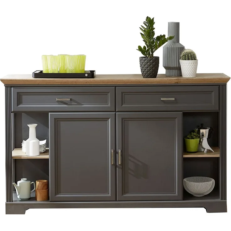 Sideboard Jena / Jasmin, Holzwerkstoff, Grau, Schwarz, 171 x 102 x 48 cm