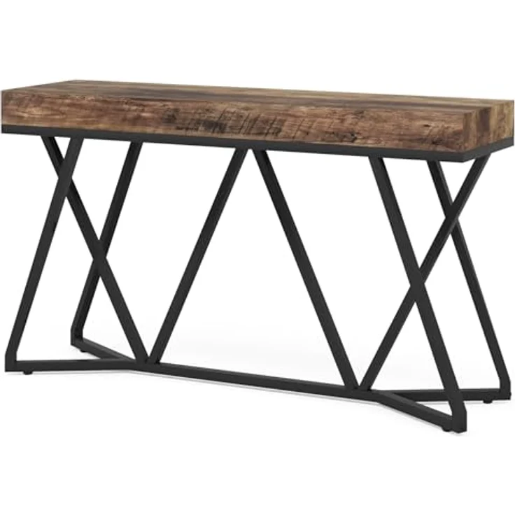 LITTLE TREE Konsolentisch mit Metallgestell, 140 cm Sofatisch im Industrial Landhausstil, Hoher Eintrittstisch für Flur & Wohnzimmer, Rustikale Holzoptik, Stabile Konstruktion, Rustikales Braun – Bild 8