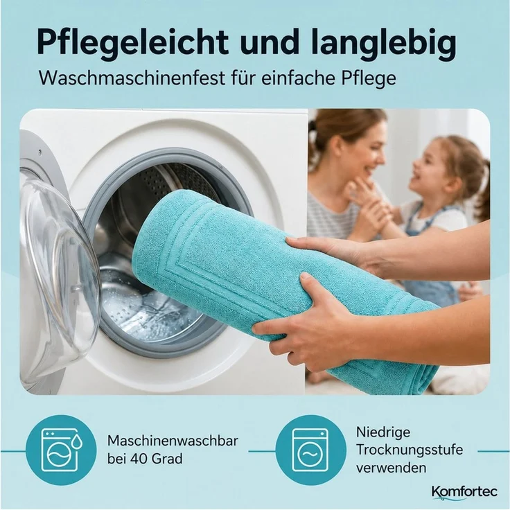 Komfortec Badematte Badvorleger aus 100% Baumwolle, Waschbar Duschmatte, Frottee, Rechteckig, 600 g/m², 2er Set, Saugfähig & Schnelltrocknend – Bild 4