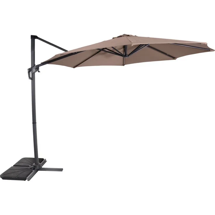 Lesli Living Ampelschirm "Libra", Taupe, ø 3 m, UV-Schutz 30+, inkl. Kreuzfuß-Ständer