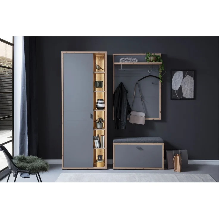 Garderobenpaneel Liza / Lizzano, Holzwerkstoff, Metall, Grau, Schwarz, Holzfarben, 86 x 118 x 32 cm – Bild 5