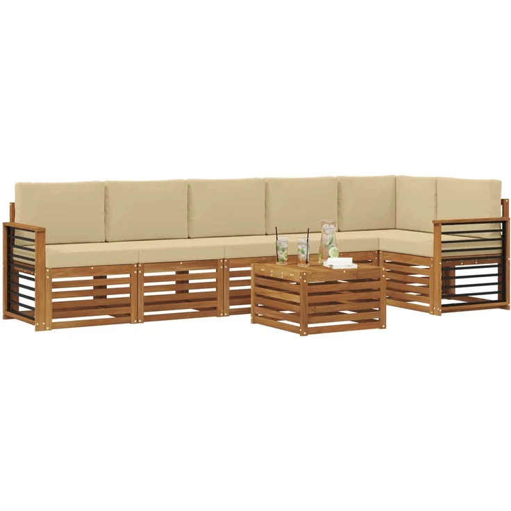 vidaXL Outdoor-Sofagarnitur 7 stk. 6-Sitzer Natur und Beige 3374943 – Bild 3