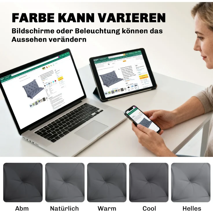 Outsunny Bankauflage, Polyester, Schaumstoff, Dunkelgrau, 98L x 100B x 8T cm – Bild 7