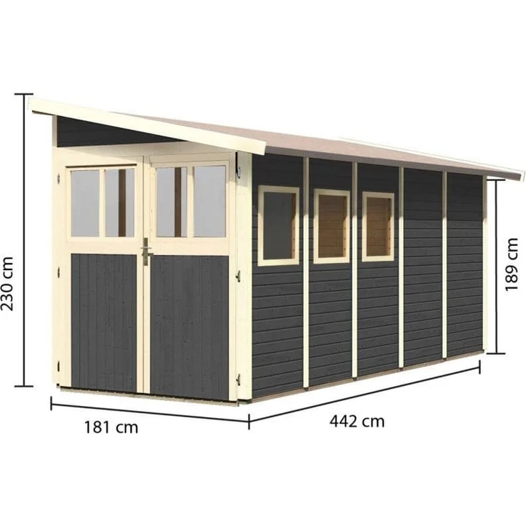 Anlehnhaus Wandlitz 5 - 181x442 cm, 19 mm Holz terragrau, Karibu – Bild 2