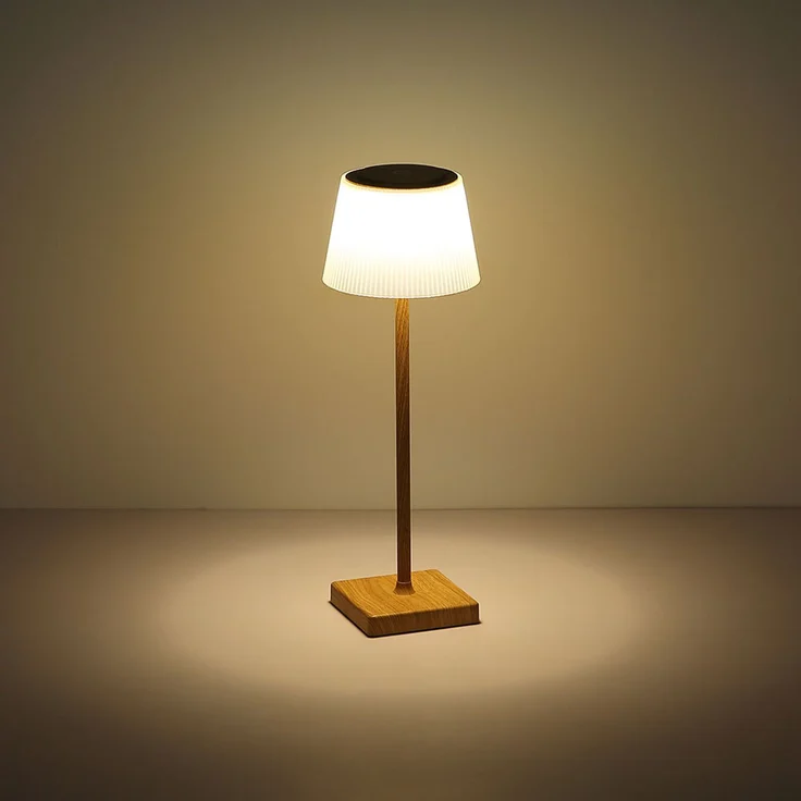 LED Tischleuchte, Touchdimmer, USB Akku, Holzoptik, H 38 cm – Bild 7