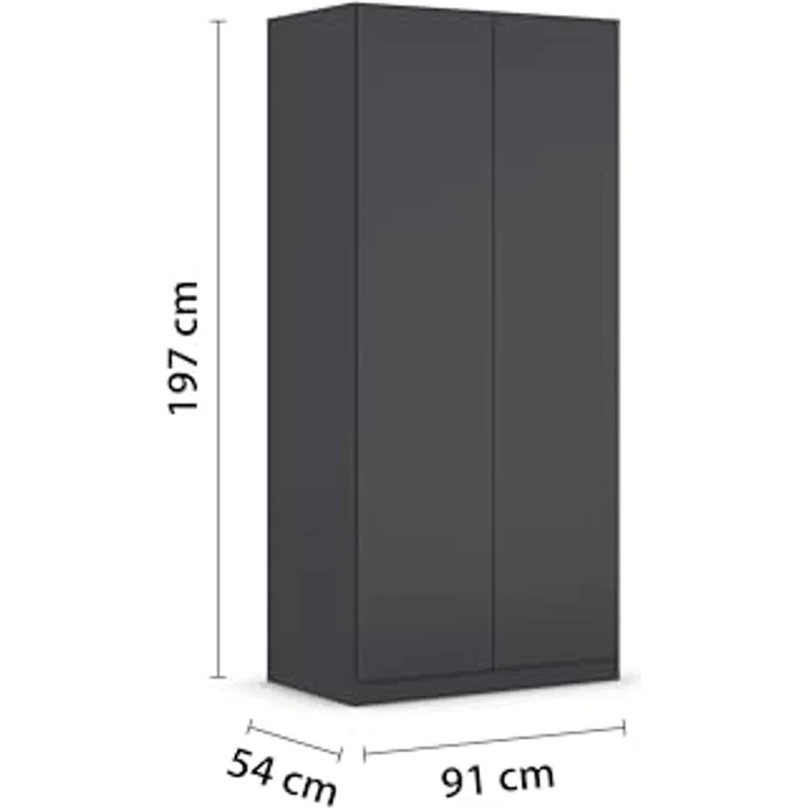 Rauch Möbel Costa, Kleiderschrank für Schlafzimmer, Kinderzimmer, Babyzimmer, Garderobe, Flur, 2-türig, Push-to-Open, mit Zubehör Classic, Farbe Grau metallic, Schwarz, Breite 91 cm – Bild 3