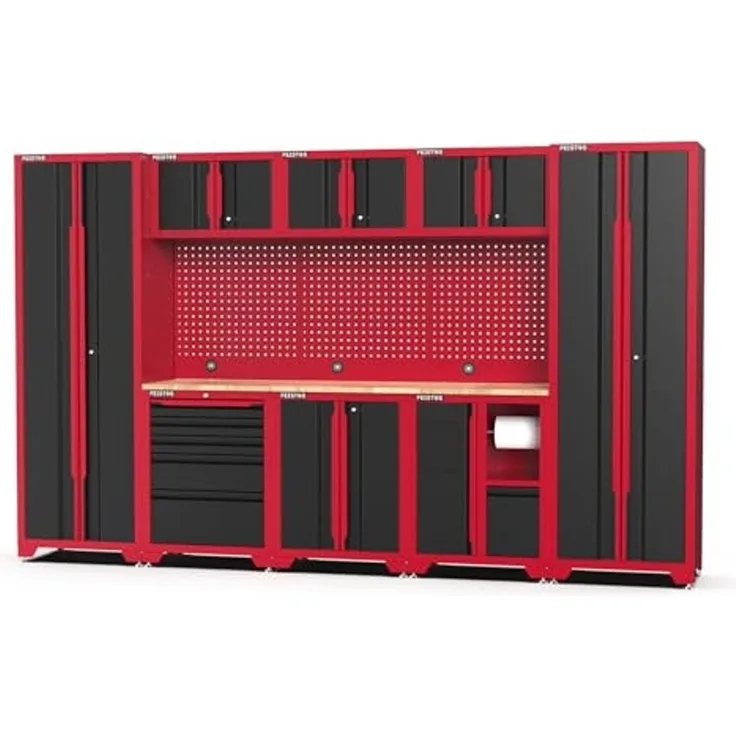 Feistos Werkstatteinrichtung "Juno 15", schwarz/rot, 330 x 46 x 198 cm (B x T x H),2 Hochschränke