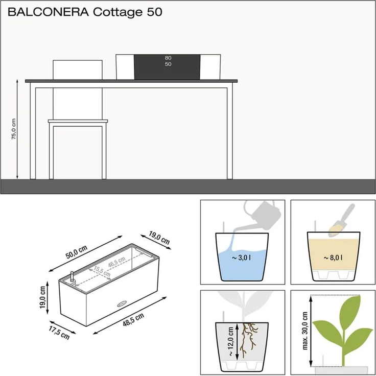 LECHUZA Pflanzgefäß BALCONERA Cottage 50 ALL-IN-ONE Mokka 443322 – Bild 7