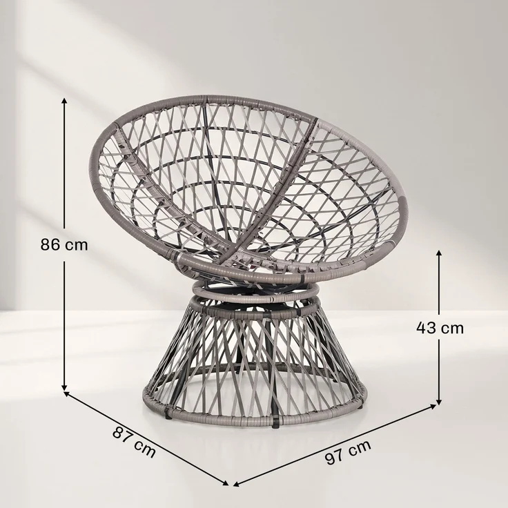 Runder Gartensessel, drehbarer Papasan-Sessel, Ø 97 x 90H cm, großes Kissen im Lieferumfang enthalten, Polyester-Geflecht – Bild 5