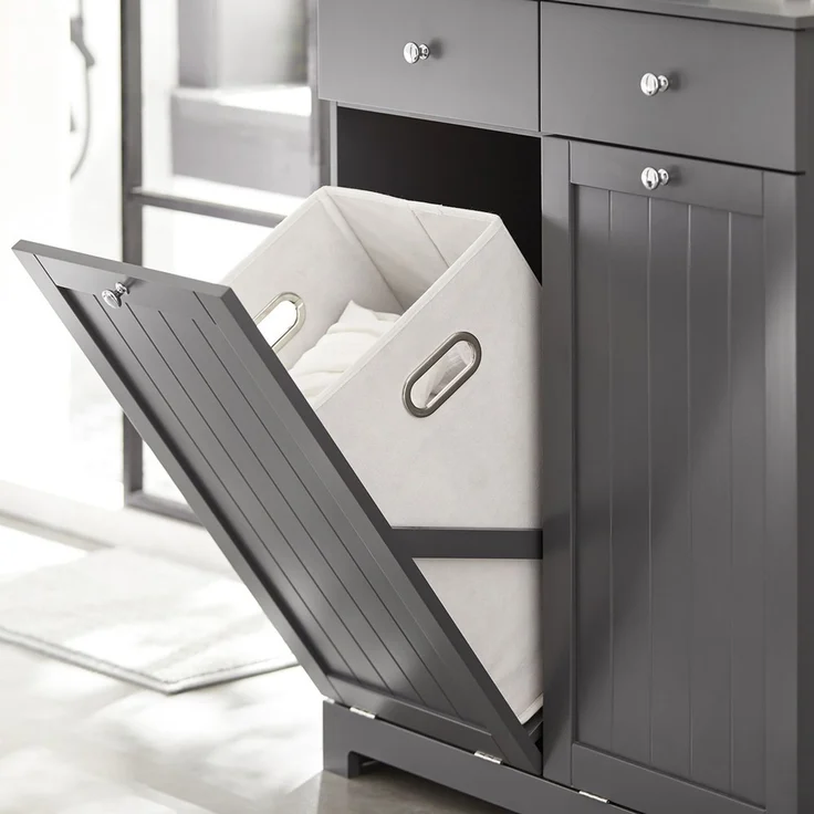 SoBuy BZR33-DG Wäscheschrank, MDF, Lackiert, Dunkelgrau, 78 x 91 x 37 cm – Bild 10