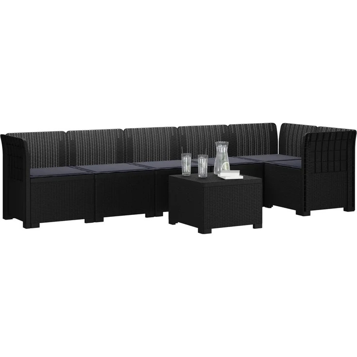 vidaXL 6-Sitzer Garten Sofa mit Kissen Rattan Look PP Anthrazit 3444109 – Bild 3