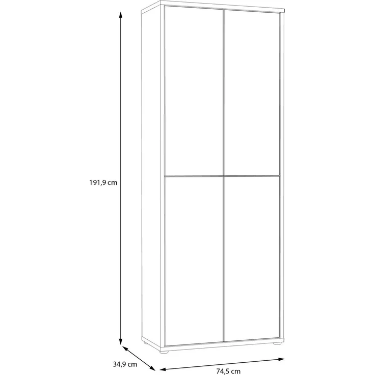 Forte ALICE SPRINGS Schuhschrank 70 80, moderner Flurschrank mit 4 Türen und 8 Einlegeböden, Holzwerkstoff, Salbei / Artisan Eiche Holzdekor, 74,5 cm breit x 191,9 cm hoch x 34,9 cm tief – Bild 6