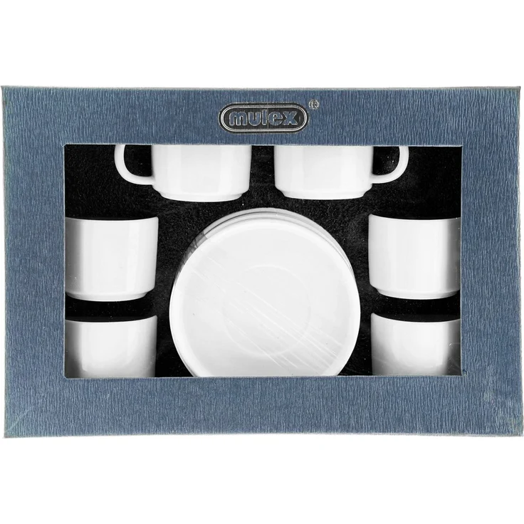 Mulex 12 Teilger Mokkatassen-Set mit Untertasse aus Porzellan Mokkaservice 100 ml Weiß – Bild 2