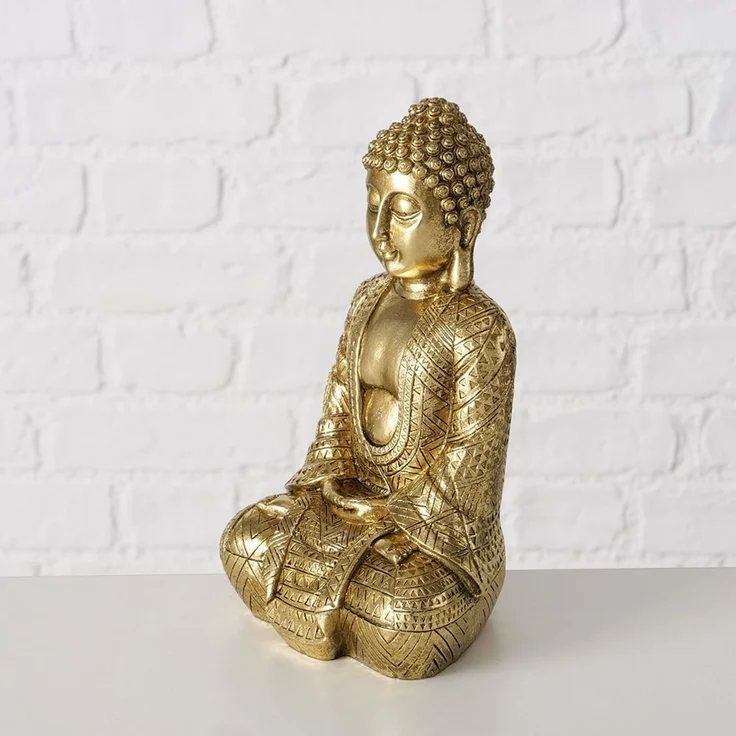 Dekofigur, Buddha Figur, Kunstharz gold, H 20 cm – Bild 6