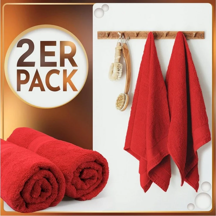 NatureMark Saunatuch Frottier Saunatücher 80x200 cm, 100% Baumwolle (2-St), Premium Qualität SAUNATUCH Sauna-Handtuch, 80x200 cm, Rot – Bild 2