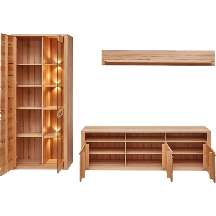 Wohnwand >Nature One< 3-teilig, mit LED, FSC, in Kernbuche teimassiv - 310x203x45cm (B/H/T) – Bild 3