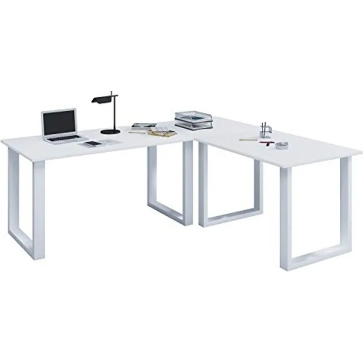 VCM Eck-Schreibtisch Lona 190 x 190 x 50 U-Füße Weiß