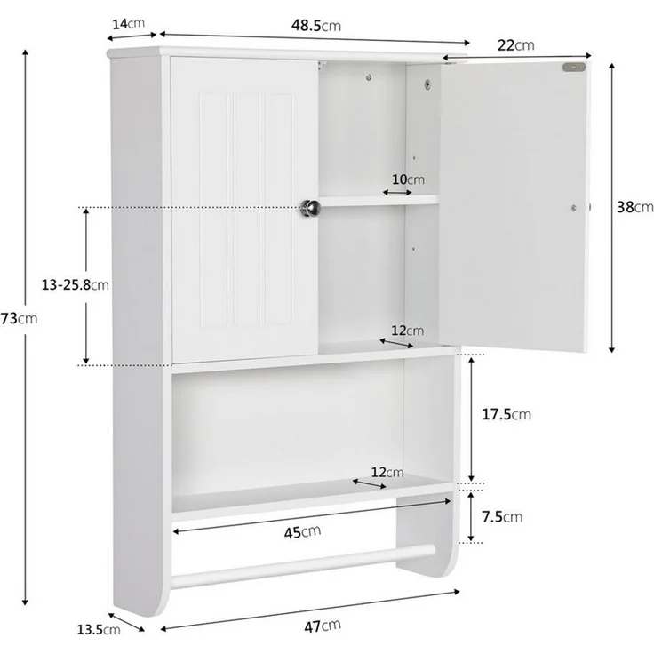 Yaheetech Hängeschrank mit Handtuchhalter und Einlegeboden – Bild 2