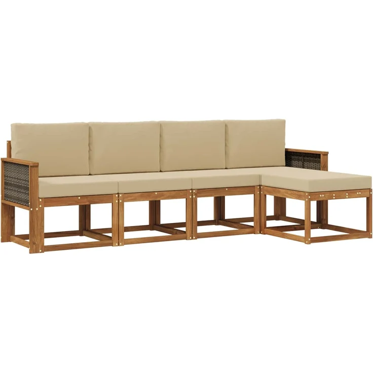 vidaXL Outdoor-Sofagarnitur 5 stk. 5-Sitzer Natur und Beige 3385129 – Bild 2