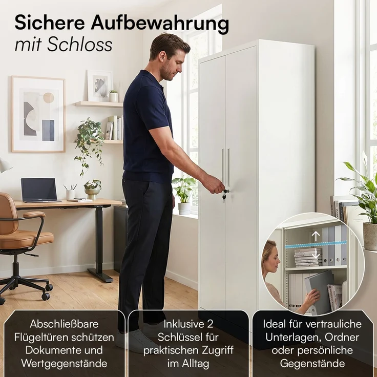 STEELSØN 'Regulus' Aktenschrank, Metall, weiß, 175x40x80 cm, abschließbar, Metallschrank mit 5 Fächern, geeignet als Werkzeugschrank – Bild 5