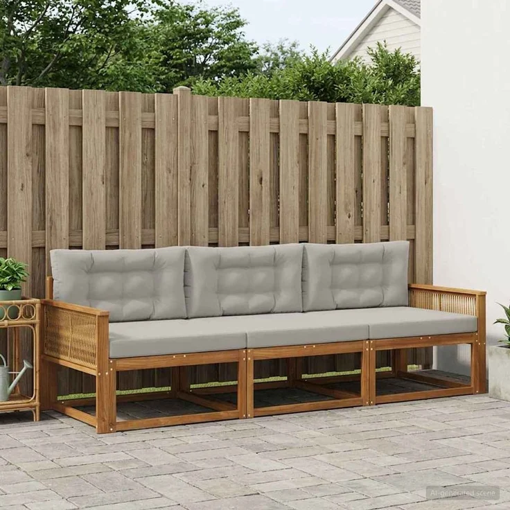 vidaXL Outdoor-Sofagarnitur 3 stk. 3-Sitzer Natur und Hellgrau 3382309 – Bild 1