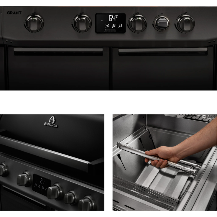 BURNHARD® GRANT Base + Gasgrill – 4-Brenner Modulargrill mit Gusseisen-Rosten & Türen – Infrarot Heckbrenner und 1x Infrarot Brenner für Brennkammer– LED Display – 17,7 kW - Schwarz - #946770 – Bild 3