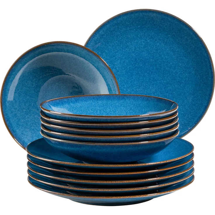 Mäser 931946 Tafelservice Ossia für 6 Personen, Steinzeug, blau (1 Set, 12-teilig)