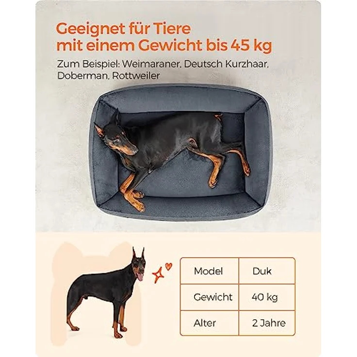 Feandrea Hundebett, Hundekissen in Leinenoptik, Hundekorb, erhöhte Ränder, rutschfeste Unterseite, Bezug abnehmbar waschbar, XXL, für extra große Hunde, 120 x 90 x 30 cm, dunkelgrau PGW013G01 – Bild 10