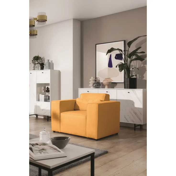 Sessel Designersessel WALDO in Stoff Brooklyn Mostaza