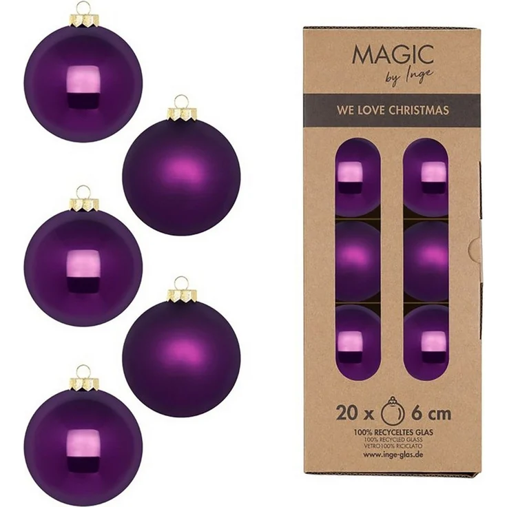 MAGIC by Inge Weihnachtsbaumkugel, Weihnachtskugeln Glas 6cm 20 Stück - Purple Symphony