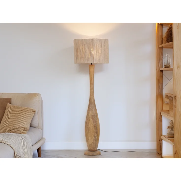 LED Stehleuchte aus Naturholz mit Lampenschirm aus Jute, Höhe 135cm – Bild 5