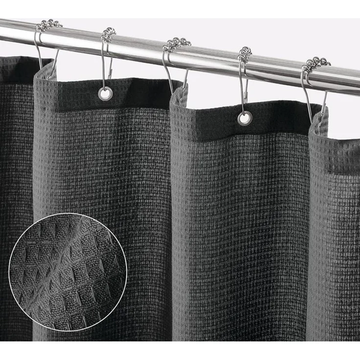 mDesign Luxus Duschvorhang Badewannenvorhang Waffelmuster wasserdicht Schwarz – Bild 3