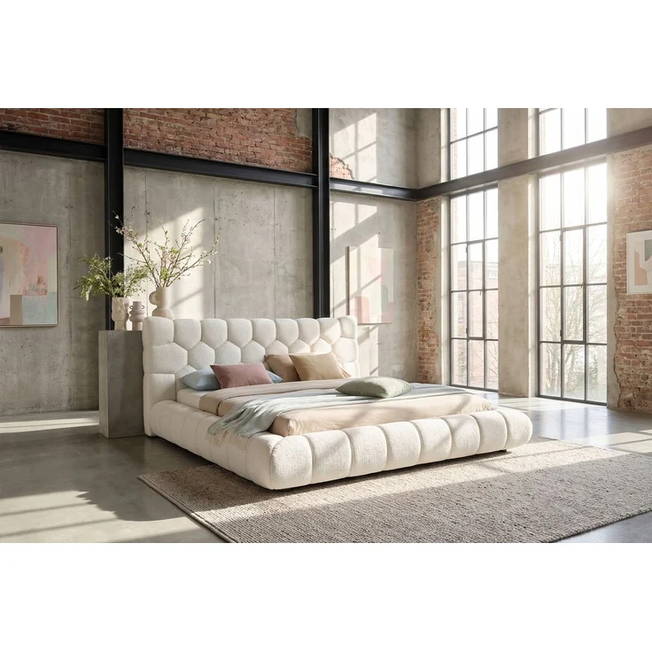 KAWOLA Bett ATTICO Polsterbett Stoff cremeweiß 200x200 cm mit Lattenrost – Bild 2