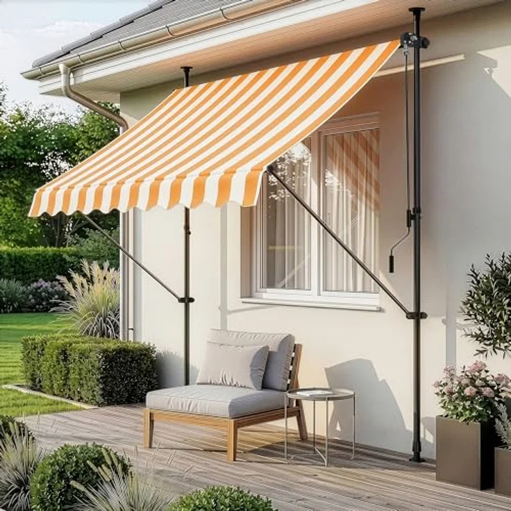 Klemmmarkise Stem 150x120x220-309 cm Gelb / Weiß [pro. tec] – Bild 2