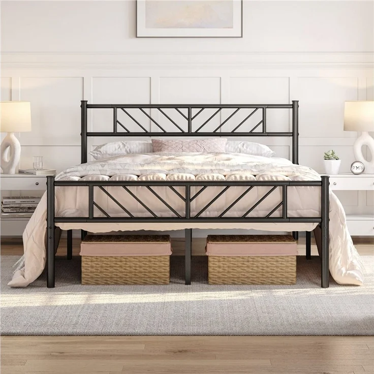 Yaheetech Metallbett Bettgestell, Minimalistischer Bettrahmen mit Kopfteil Gästebett mit Lattenrost, Metall Schwarz, 140x200 cm – Bild 4