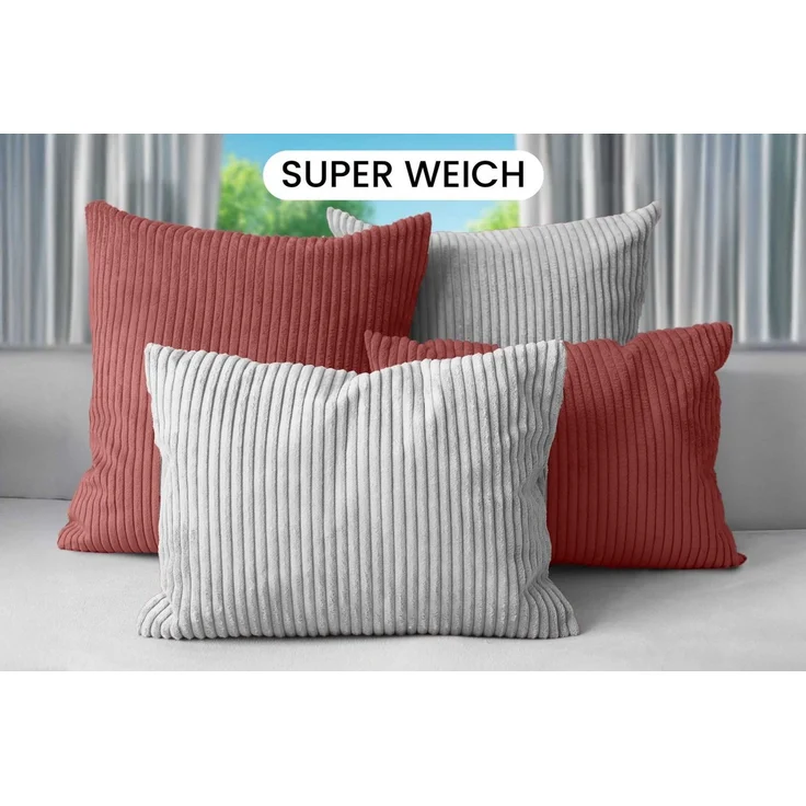 Amilian Dekokissen Sofakissen Cord-Optik 4er Set mit Füllung 2x 40x40 + 2x 35x45 cm, mit Füllung, Hotelverschluss, formstabil – Bild 2