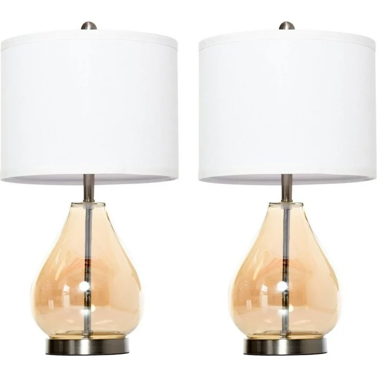 HOMCOM Tischleuchte Nachttischlampe, Ein-,Ausschalter, 1 x E27 (nicht im Lieferumfang enthalten), 2-Set Tischlampen E27 Nachttischlampe Leinen Glas Bernstein – Bild 5