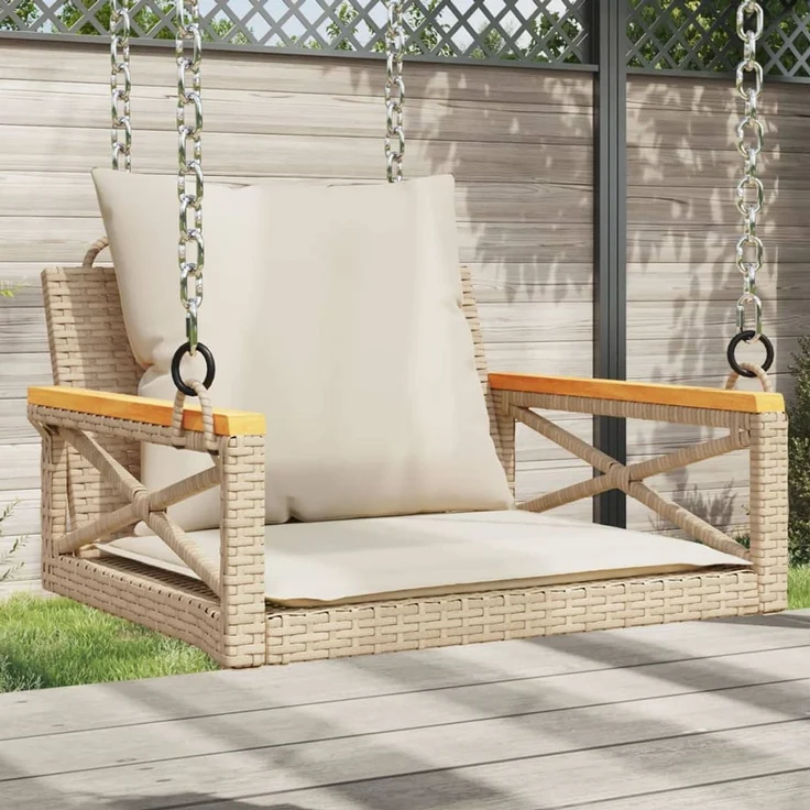 vidaXL Hängesessel mit Kissen Beige 63x62x40 cm Poly Rattan 368175 – Bild 1