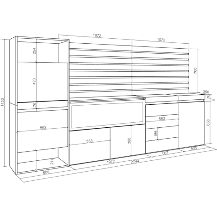 Skraut Home | Schuhregal, Schuhschrank | Schuhaufbewahrung | 274 x 145 x 35 cm | Für Schlafzimmer, Zimmer | Elektrokamin XXL | Kommode mit Schubladen | Lamellenwand Holz | Moderner Stil | Zement – Bild 3