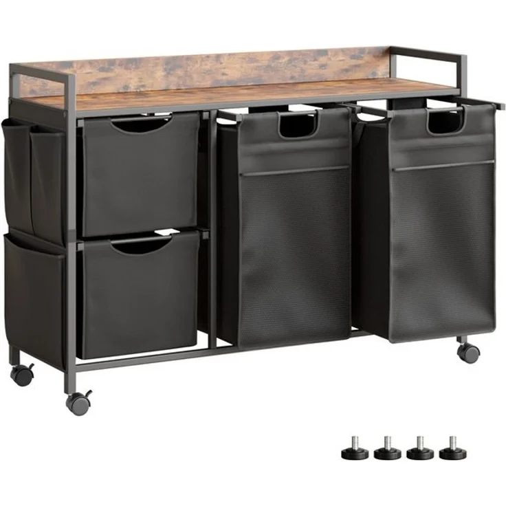 Mondeer Wäschekorb Metallgestell Wäschesammler (4 St, 150L), mit 4 abgetrennten Säcken, mit Ablage & austauschbaren Rollen – Bild 4