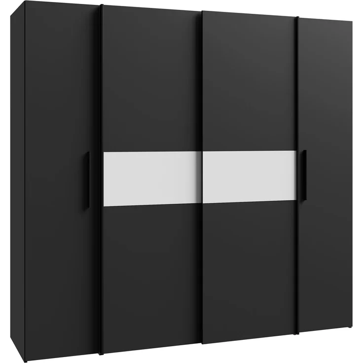 Forte KALIXTUS schwarzer Kleiderschrank 200, moderner Schwebetürenschrank, 4-türig, Holzwerkstoff, Schwarz Matt, 200,1 cm breit x 190,5 cm hoch, 61,2 cm tief – Bild 6