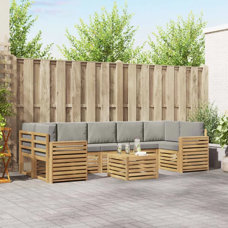 vidaXL Outdoor-Sofagarnitur 8 stk. 7-Sitzer Weiß und Hellgrau 3391561 – Bild 1
